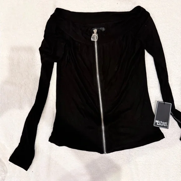 Michael Lauren Black Long Sleeve Zip-Up Shirt - Picture 1 of 6